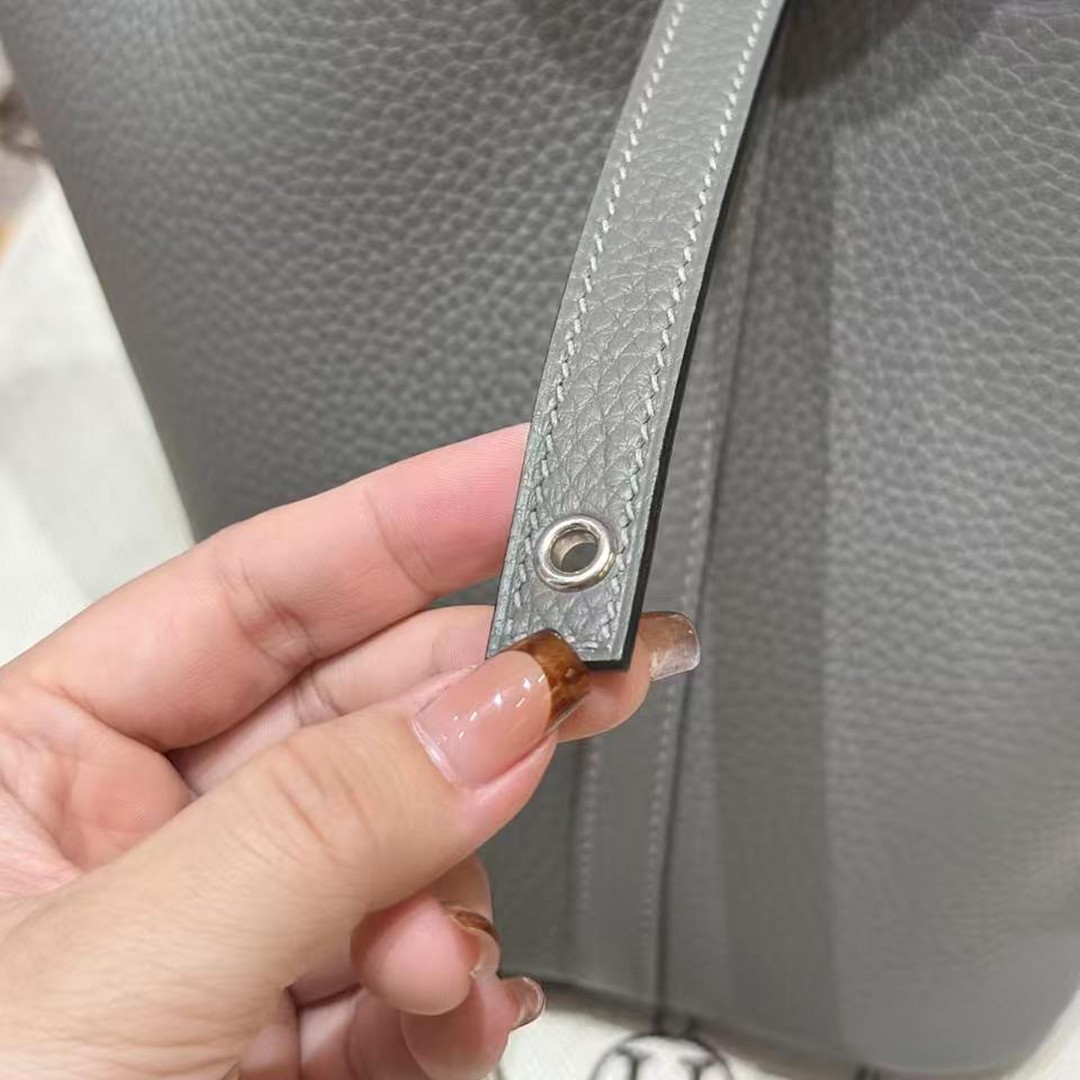 Hermes Picotin Lock 18 CM Bag Handmade In Taurillon Clemence Leather Silver Hardware 0L Gris Meyer - Image 10