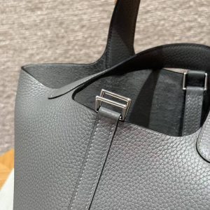 Hermes Picotin Lock 18 CM Bag Handmade In Taurillon Clemence Leather Silver Hardware 0L Gris Meyer - Image 9