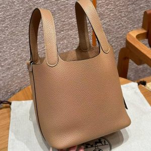 Hermes Picotin Lock 18 CM Bag Handmade In Taurillon Clemence Leather Silver Hardware 0M Chai - Image 10