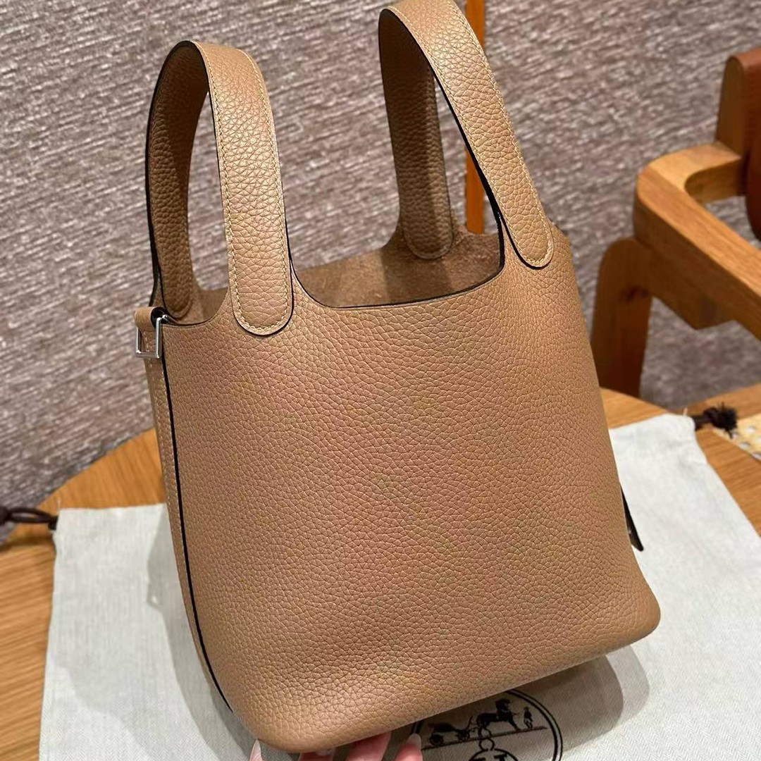 Hermes Picotin Lock 18 CM Bag Handmade In Taurillon Clemence Leather Silver Hardware 0M Chai - Image 10