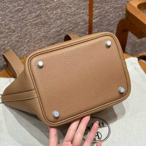 Hermes Picotin Lock 18 CM Bag Handmade In Taurillon Clemence Leather Silver Hardware 0M Chai - Image 8