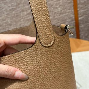 Hermes Picotin Lock 18 CM Bag Handmade In Taurillon Clemence Leather Silver Hardware 0M Chai - Image 6