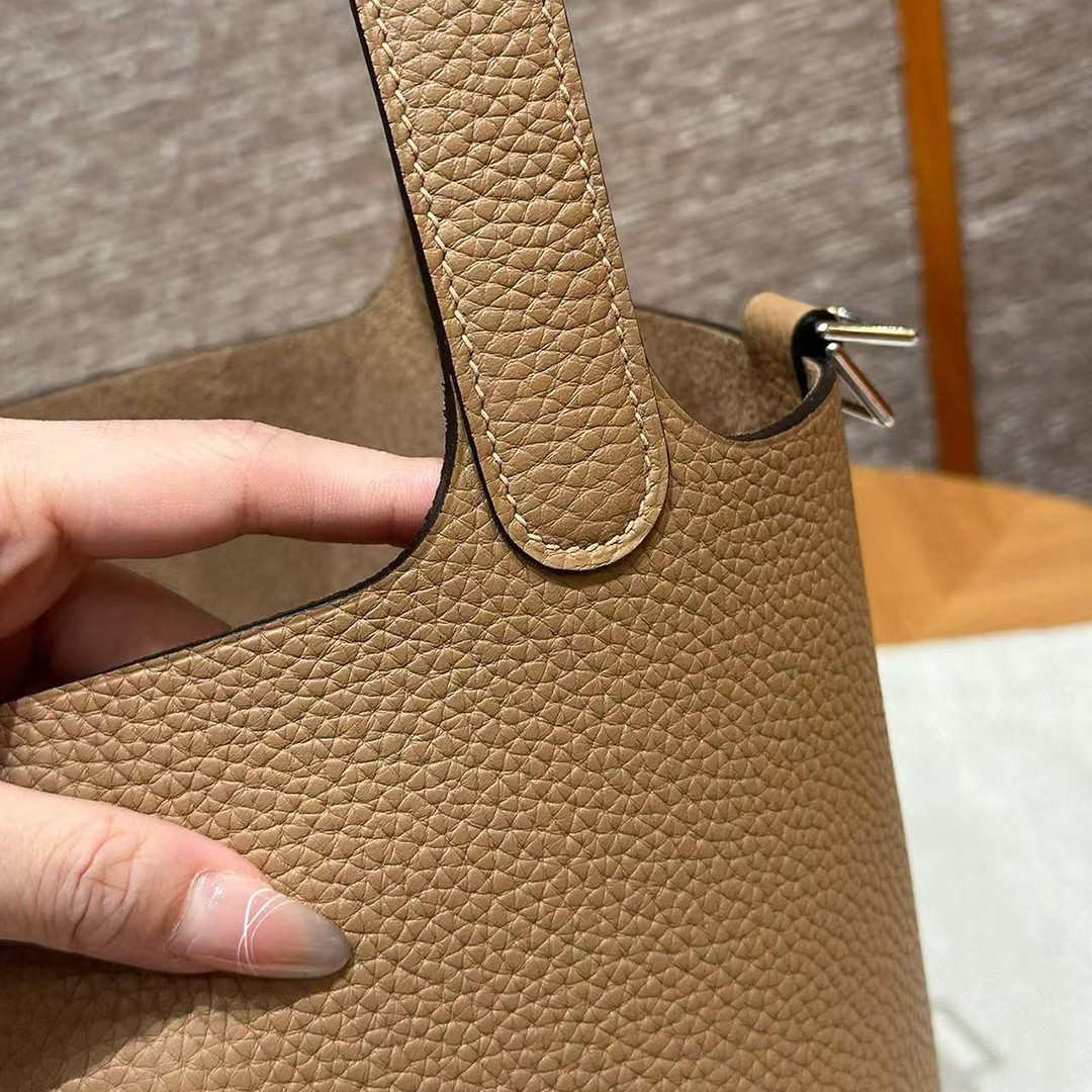 Hermes Picotin Lock 18 CM Bag Handmade In Taurillon Clemence Leather Silver Hardware 0M Chai - Image 6