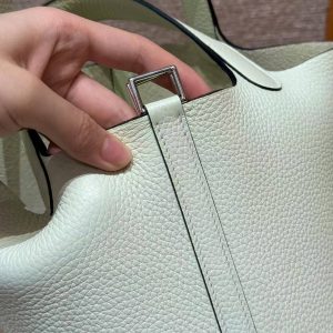 Hermes Picotin Lock 18 CM Bag Handmade In Taurillon Clemence Leather Silver Hardware 0S Vert Fizz - Image 5