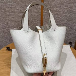 Hermes Picotin Lock 18 CM Bag Handmade In Taurillon Clemence Leather Gold Hardware 0T Mushroom