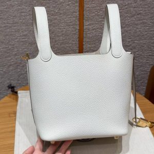 Hermes Picotin Lock 18 CM Bag Handmade In Taurillon Clemence Leather Gold Hardware 0T Mushroom - Image 21