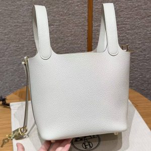 Hermes Picotin Lock 18 CM Bag Handmade In Taurillon Clemence Leather Gold Hardware 0T Mushroom - Image 20