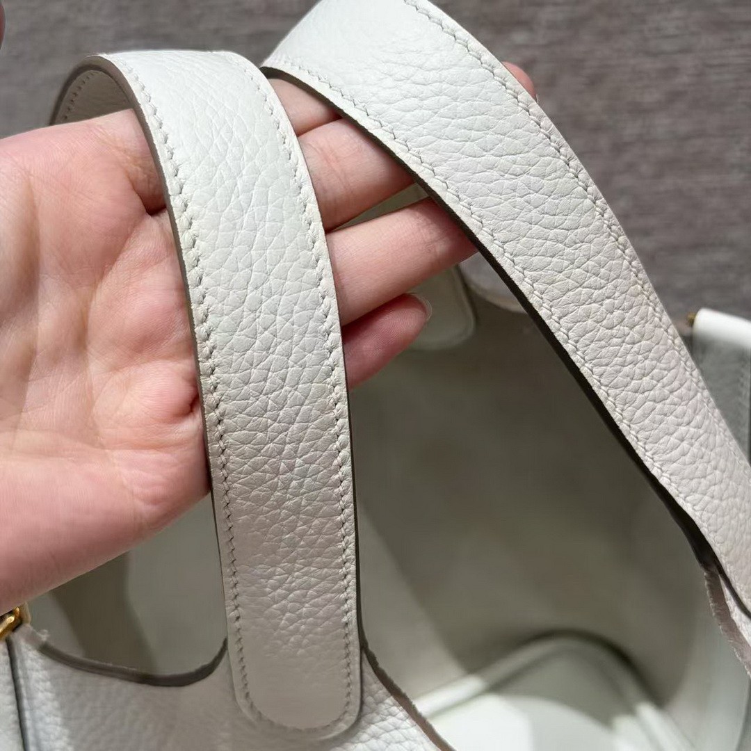 Hermes Picotin Lock 18 CM Bag Handmade In Taurillon Clemence Leather Gold Hardware 0T Mushroom - Image 16