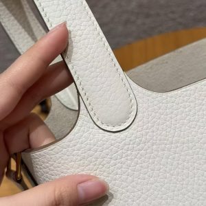 Hermes Picotin Lock 18 CM Bag Handmade In Taurillon Clemence Leather Gold Hardware 0T Mushroom - Image 12