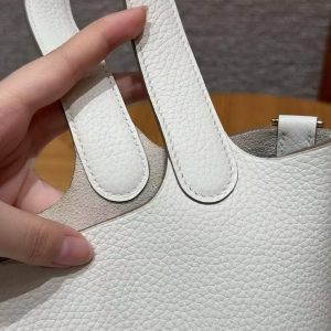 Hermes Picotin Lock 18 CM Bag Handmade In Taurillon Clemence Leather Gold Hardware 0T Mushroom - Image 11