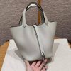 Hermes Picotin Lock 18 CM Bag Handmade In Taurillon Clemence Leather Silver Hardware 0W Gris Neve