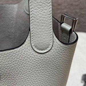 Hermes Picotin Lock 18 CM Bag Handmade In Taurillon Clemence Leather Silver Hardware 0W Gris Neve - Image 5