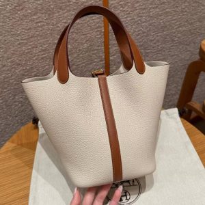 Hermes Picotin Lock 18 CM Bag Handmade In Taurillon Clemence Leather Swift Gold Hardware 10 Craie 37 Gold - Image 2