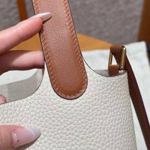 Hermes Picotin Lock 18 CM Bag Handmade In Taurillon Clemence Leather Swift Gold Hardware 10 Craie 37 Gold - Image 9