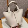 Hermes Picotin Lock 18 CM Bag Handmade In Taurillon Clemence Leather Gold Hardware 10 Craie
