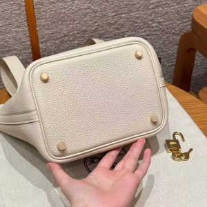 Hermes Picotin Lock 18 CM Bag Handmade In Taurillon Clemence Leather Gold Hardware 10 Craie - Image 13
