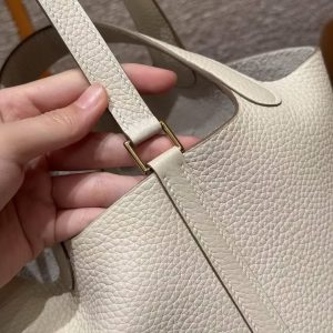Hermes Picotin Lock 18 CM Bag Handmade In Taurillon Clemence Leather Gold Hardware 10 Craie - Image 10