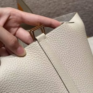 Hermes Picotin Lock 18 CM Bag Handmade In Taurillon Clemence Leather Gold Hardware 10 Craie - Image 9