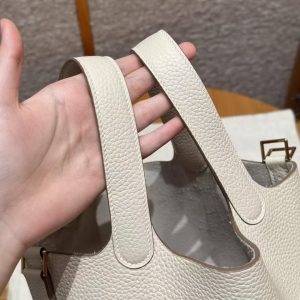 Hermes Picotin Lock 18 CM Bag Handmade In Taurillon Clemence Leather Gold Hardware 10 Craie - Image 6