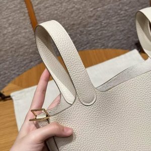 Hermes Picotin Lock 18 CM Bag Handmade In Taurillon Clemence Leather Gold Hardware 10 Craie - Image 4