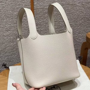 Hermes Picotin Lock 18 CM Bag Handmade In Taurillon Clemence Leather Silver Hardware 10 Craie - Image 2