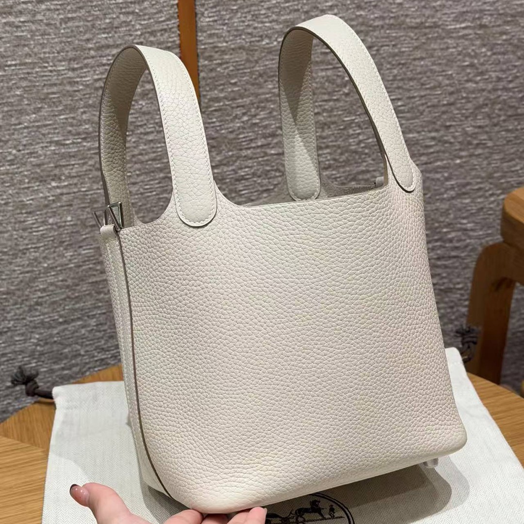 Hermes Picotin Lock 18 CM Bag Handmade In Taurillon Clemence Leather Silver Hardware 10 Craie - Image 2