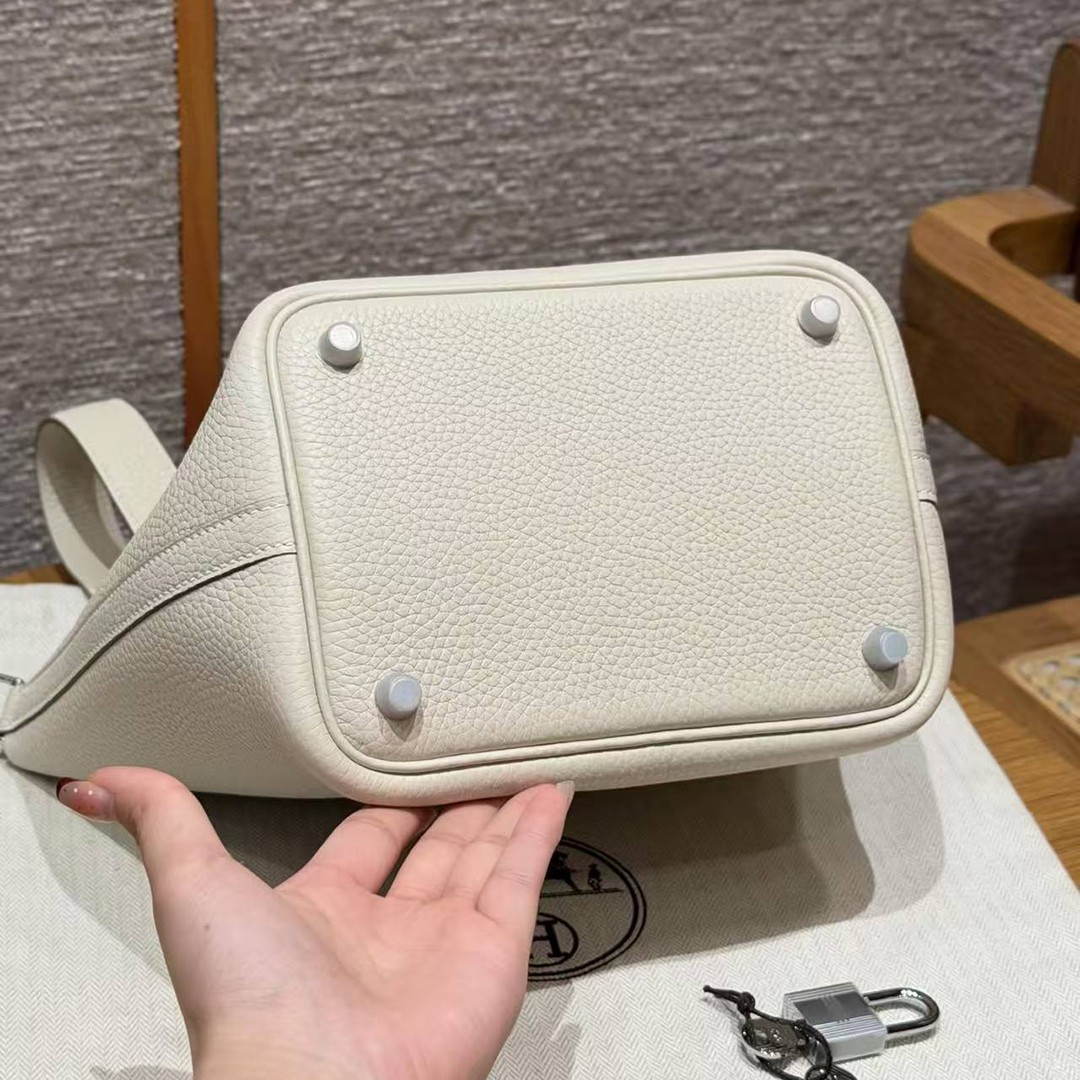 Hermes Picotin Lock 18 CM Bag Handmade In Taurillon Clemence Leather Silver Hardware 10 Craie - Image 11