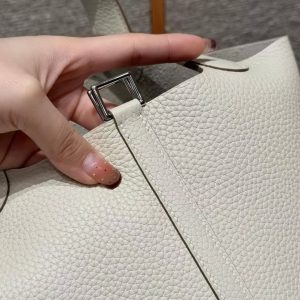 Hermes Picotin Lock 18 CM Bag Handmade In Taurillon Clemence Leather Silver Hardware 10 Craie - Image 4
