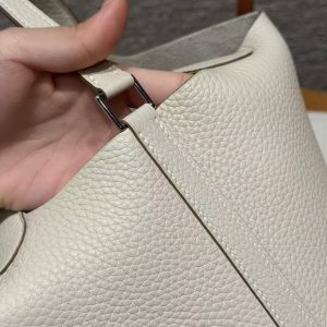 Hermes Picotin Lock 18 CM Bag Handmade In Taurillon Clemence Leather Silver Hardware 10 Craie - Image 3