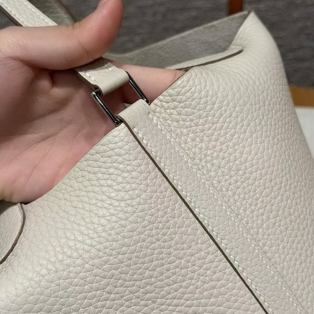 Hermes Picotin Lock 18 CM Bag Handmade In Taurillon Clemence Leather Silver Hardware 10 Craie - Image 3