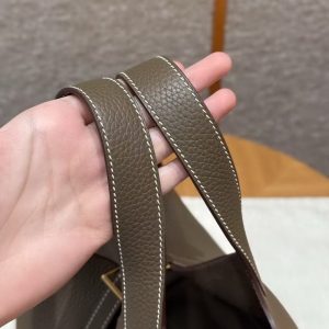 Hermes Picotin Lock 18 CM Bag Handmade In Taurillon Clemence Leather Gold Hardware 18 Etoupe - Image 12