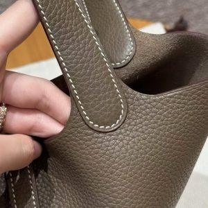 Hermes Picotin Lock 18 CM Bag Handmade In Taurillon Clemence Leather Gold Hardware 18 Etoupe - Image 8