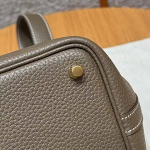 Hermes Picotin Lock 18 CM Bag Handmade In Taurillon Clemence Leather Gold Hardware 18 Etoupe - Image 4