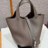 Hermes Picotin Lock 18 CM Bag Handmade In Taurillon Clemence Leather Silver Hardware 18 Etoupe