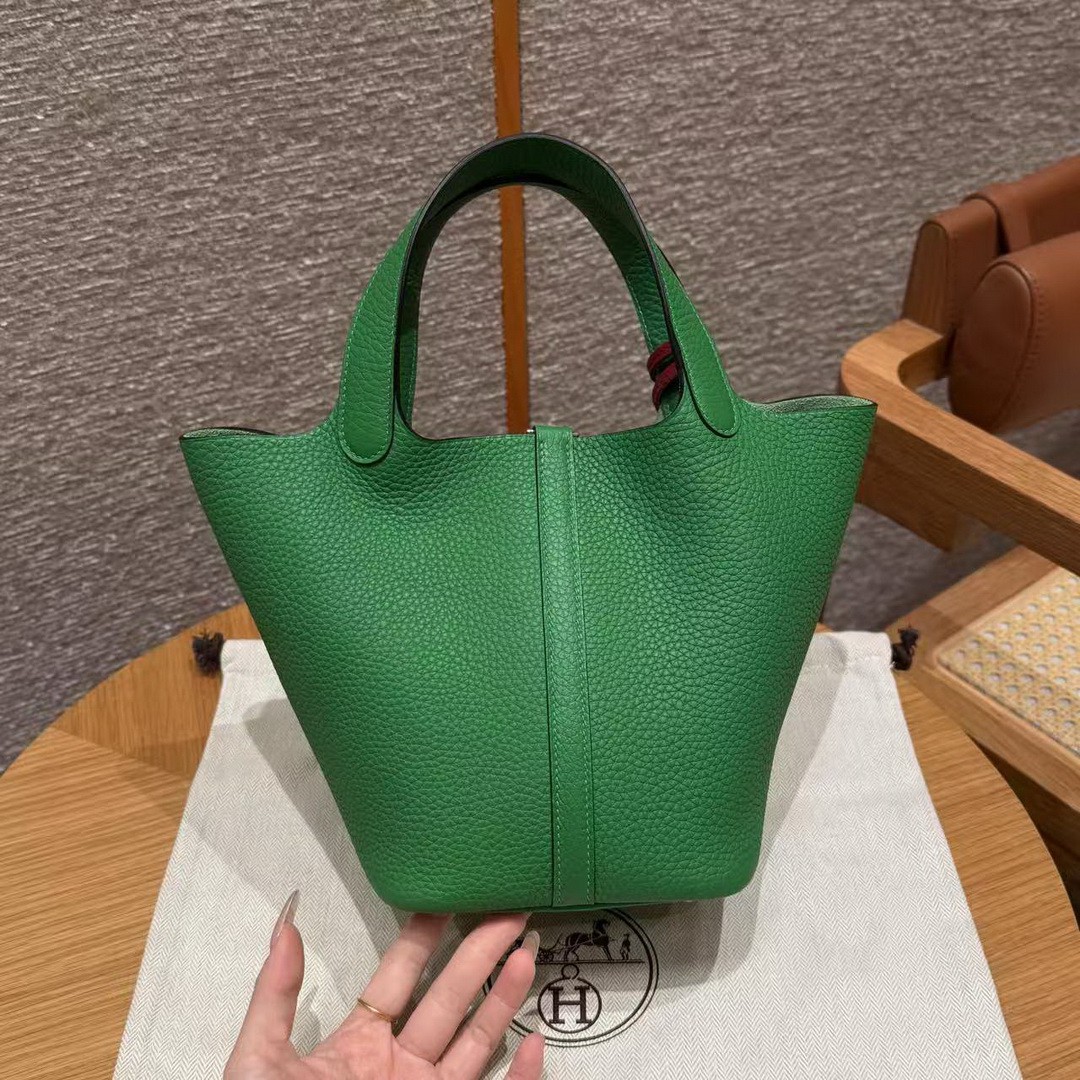 Hermes Picotin Lock 18 CM Bag Handmade In Taurillon Clemence Leather Silver Hardware 1k Bambou - Image 2