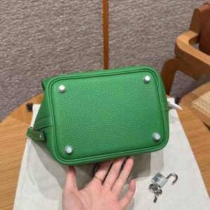 Hermes Picotin Lock 18 CM Bag Handmade In Taurillon Clemence Leather Silver Hardware 1k Bambou - Image 14