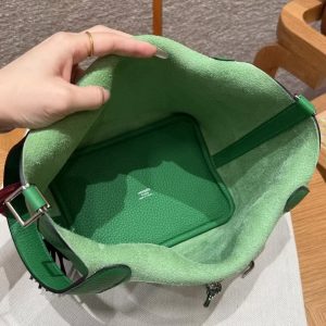 Hermes Picotin Lock 18 CM Bag Handmade In Taurillon Clemence Leather Silver Hardware 1k Bambou - Image 13