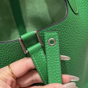 Hermes Picotin Lock 18 CM Bag Handmade In Taurillon Clemence Leather Silver Hardware 1k Bambou - Image 7