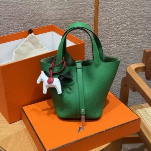 Hermes Picotin Lock 18 CM Bag Handmade In Taurillon Clemence Leather Silver Hardware 1k Bambou - Image 3