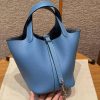 Hermes Picotin Lock 18 CM Bag Handmade In Taurillon Clemence Leather Silver Hardware 2T Blue Paradis