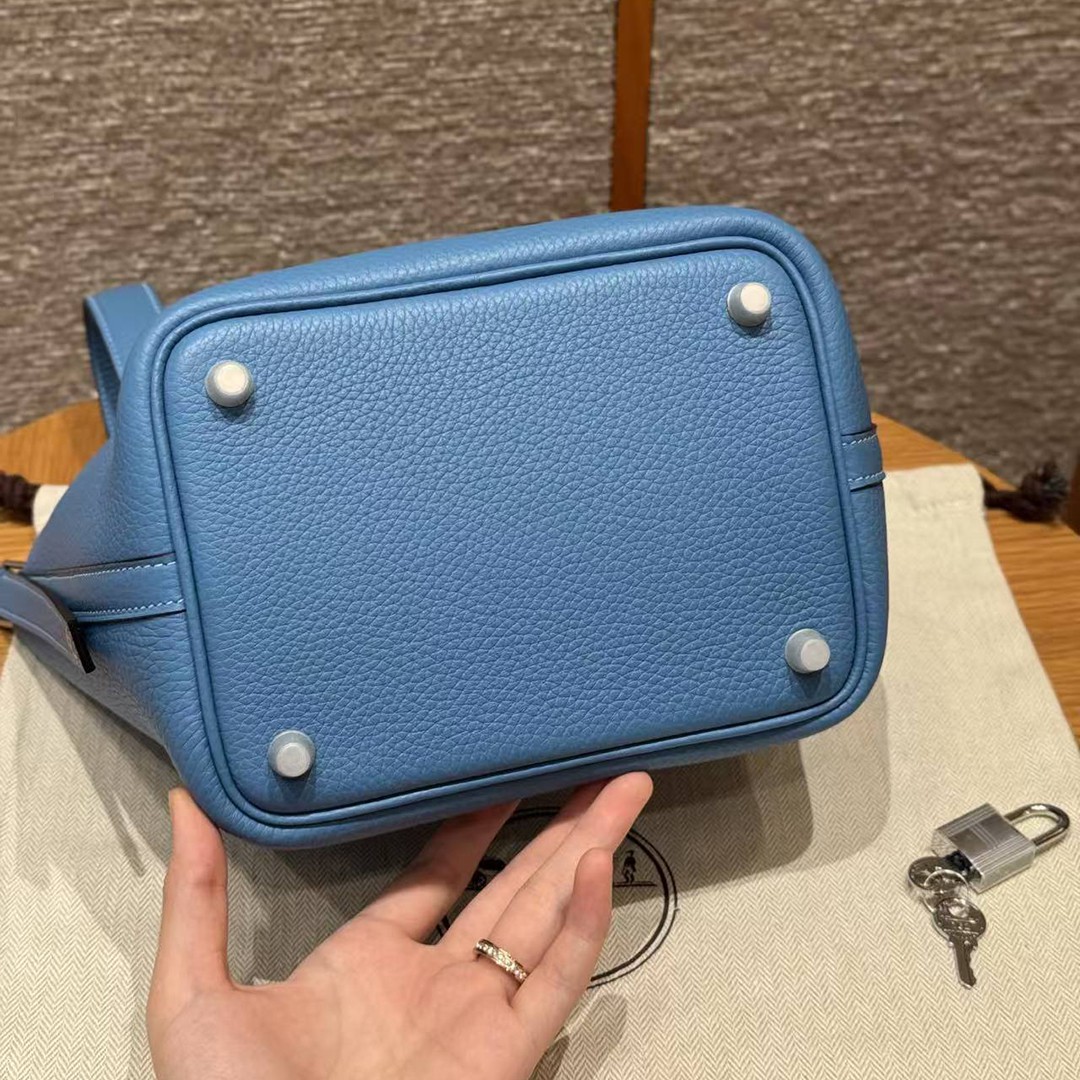 Hermes Picotin Lock 18 CM Bag Handmade In Taurillon Clemence Leather Silver Hardware 2T Blue Paradis - Image 19