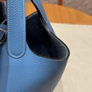 Hermes Picotin Lock 18 CM Bag Handmade In Taurillon Clemence Leather Silver Hardware 2T Blue Paradis - Image 13