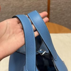 Hermes Picotin Lock 18 CM Bag Handmade In Taurillon Clemence Leather Silver Hardware 2T Blue Paradis - Image 11