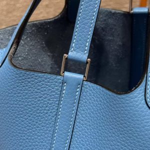 Hermes Picotin Lock 18 CM Bag Handmade In Taurillon Clemence Leather Silver Hardware 2T Blue Paradis - Image 6