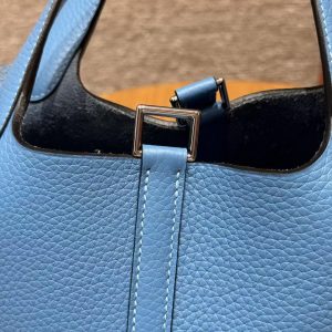 Hermes Picotin Lock 18 CM Bag Handmade In Taurillon Clemence Leather Silver Hardware 2T Blue Paradis - Image 5