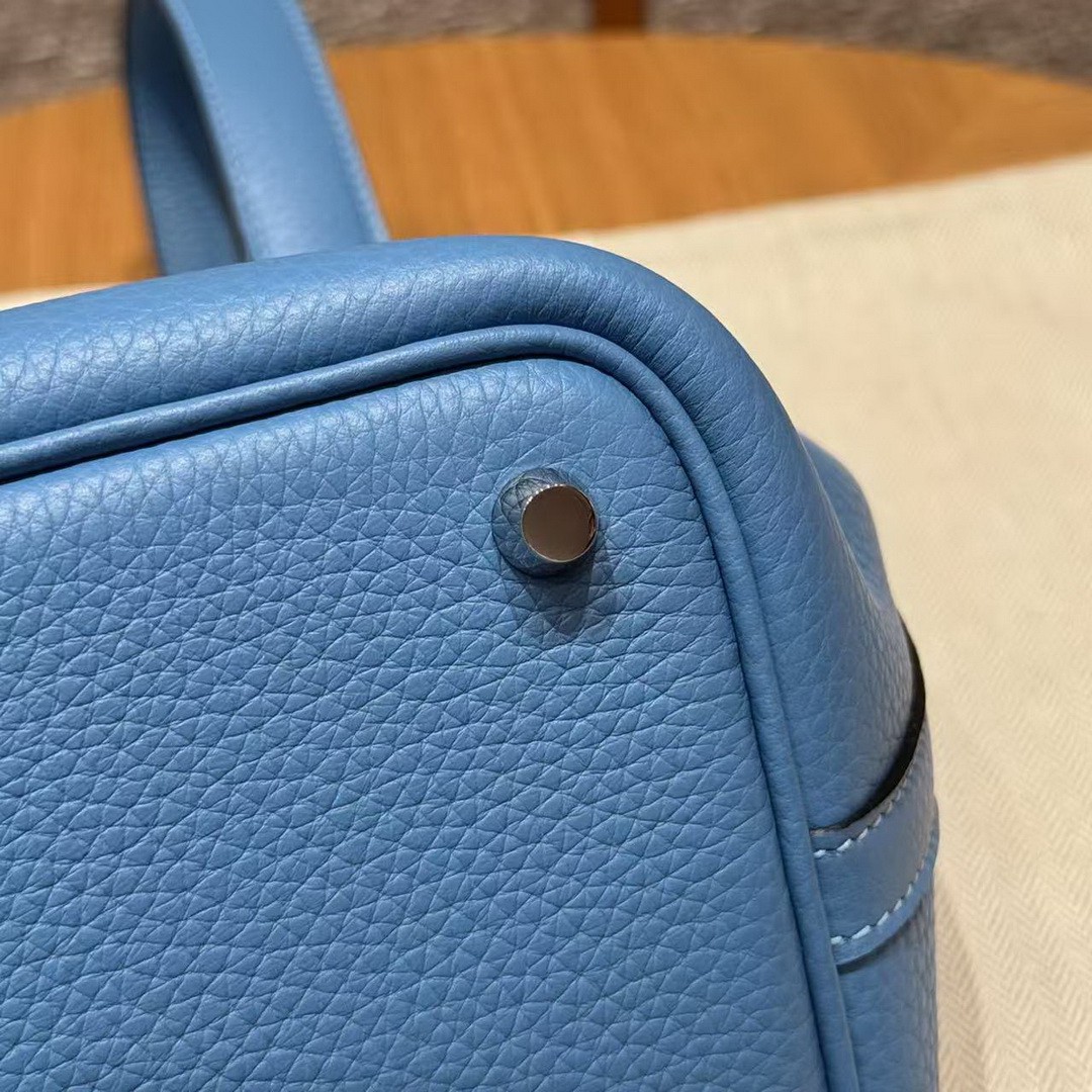 Hermes Picotin Lock 18 CM Bag Handmade In Taurillon Clemence Leather Silver Hardware 2T Blue Paradis - Image 4