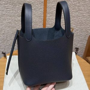 Hermes Picotin Lock 18 CM Bag Handmade In Taurillon Clemence Leather Gold Hardware 2z Blue Nuit - Image 14