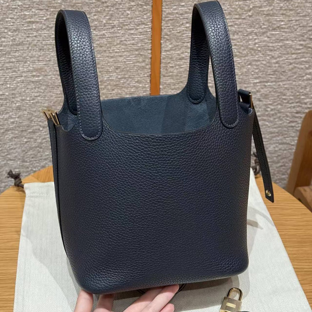 Hermes Picotin Lock 18 CM Bag Handmade In Taurillon Clemence Leather Gold Hardware 2z Blue Nuit - Image 13