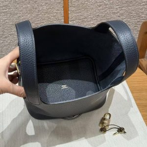 Hermes Picotin Lock 18 CM Bag Handmade In Taurillon Clemence Leather Gold Hardware 2z Blue Nuit - Image 12