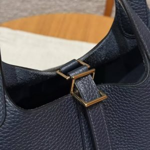 Hermes Picotin Lock 18 CM Bag Handmade In Taurillon Clemence Leather Gold Hardware 2z Blue Nuit - Image 7